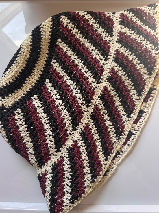 Anthropologie Crochet Bucket Hat Huayi Black Cream Stripe Sun Hat NWT $78 main image 5